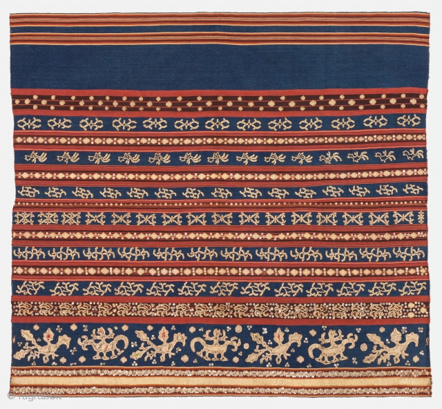Indonesian Tapis, Excellent condition, Circa 1900, Great colours with gold thread, Size: 116 x 107 cm. ( 45.7 x 42.1 inch ).           