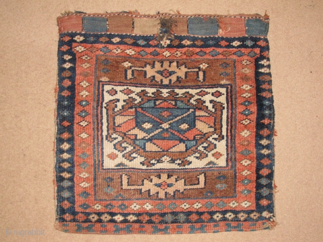 Kurdish (Jaff) bag, late 19th century, Nice colors, Not restored, Size: 62 x 62 cm. 24.4" x 24.4".               