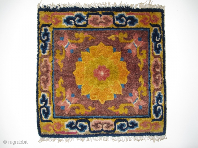 Chinese Ningxia-Mat, 19th century, Good condition, Natural colors, High pile, Size: 63 x 62 cm.                  