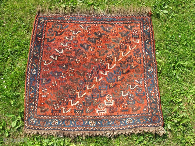 Shiraz area bird rug, Early 20th century, Good and original condition, All natural colours, Not restored, Size: 100 x 95 cm. (39 x 37.5 inch).        