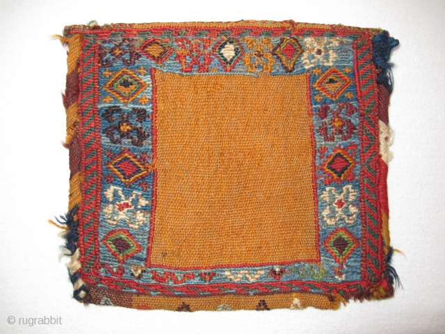 Antique Qashqai Chanteh, Circa 1900, Sumac technik, Original condition, Not restored, Great colors, Size: 26 x 24 cm. 10.25 x 9.75 inch.           