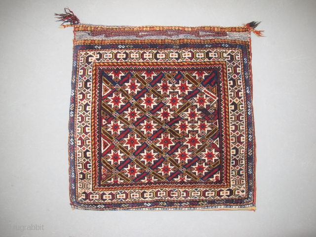 Qashqai bag-face, Circa 1900, Very good condition, Natural colors, Not restored, Size: 55 x 55 cm. 21.5" x 21.5" inch.             