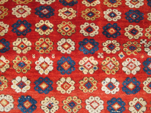 Bergama rug, Circa 1880, Natural colours, High pile, Some small/old repairs, Size: 125 x 125 cm. (49.2 x 49.2 inch).             