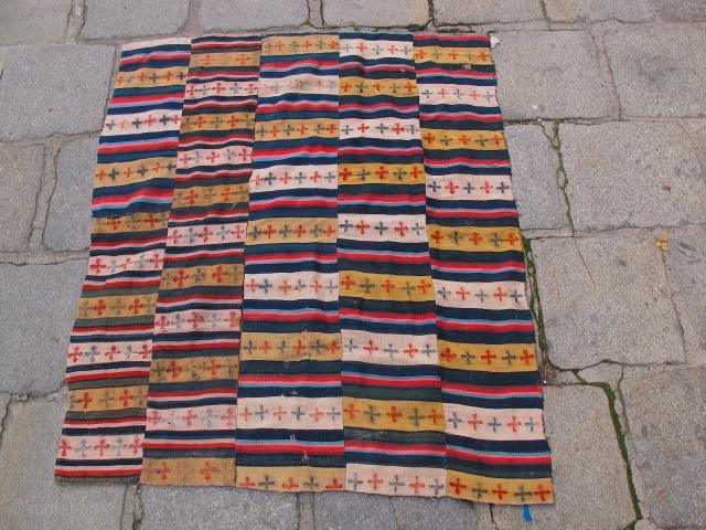 Tibetan flatweave in stripes. ca. 120x100cm. As found.                         