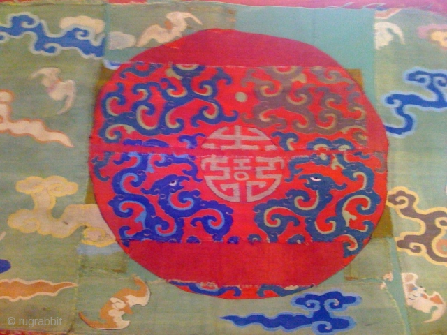 Two important ko-su Ming silk fragments depicting archaic foliete dragons
about 3' x 2'                    