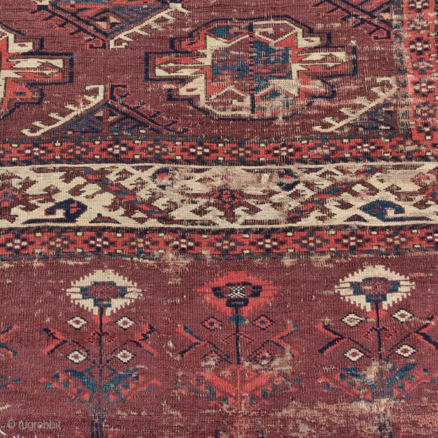 Yomut carpet with beautiful elems and some age . Size 161cm x 297cm.                    