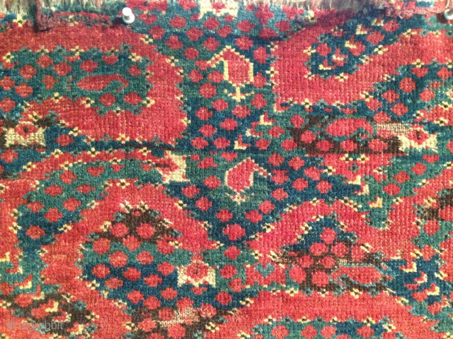 Antique Beshir fragment. Many great and early fragments have appeared in this format from Tibet  a suitable size for a monk's chamber. This has great colours fine weave gorgeous in the  ...