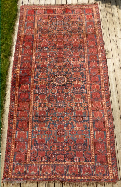 Ersari Beshir rug 19th cent. 
143 x 275 cm. Warp: Wool and goat hair. 
3 small old repairs (before 1965) as can be seen on detail images. 
All images are from outside  ...