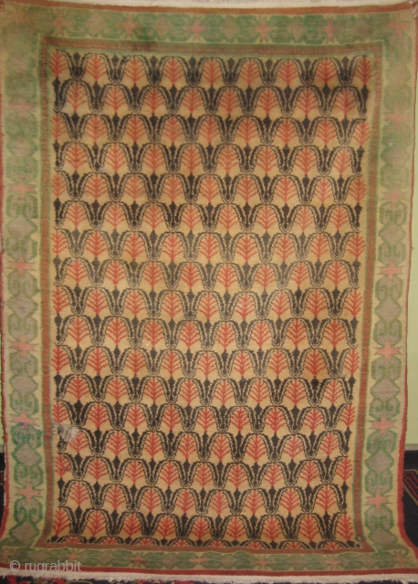 Old Tibetan carpet size 6 x 4ft minor repair.                        