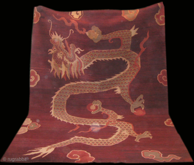 Old Tibetan rug in mint condition big dragon                         
