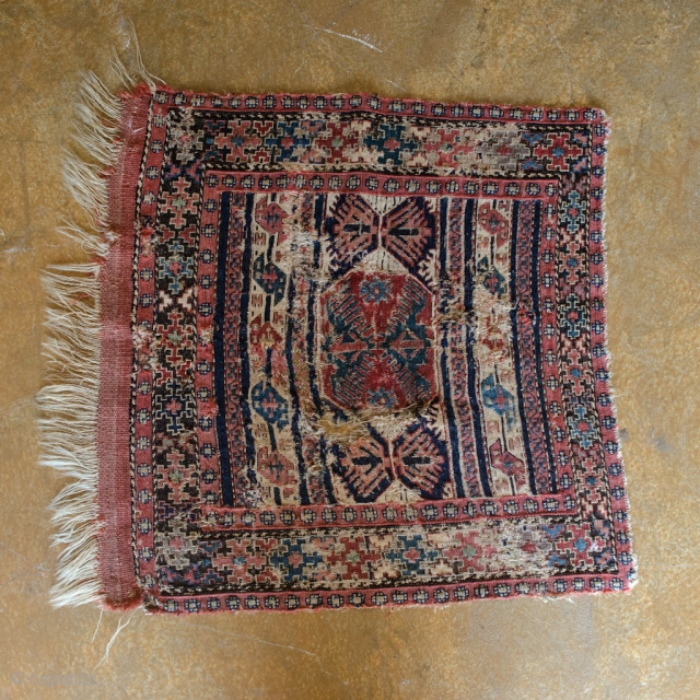 Antique Caucasian. This is the finest reverse Soumak with fantastic colors and design. Woven ca. 1870 made with the finest hand-spun natural wool.


width: 1'10"
length: 2'0"
size category: 3'x5' and smaller
dominant colors: Red, Beige  ...