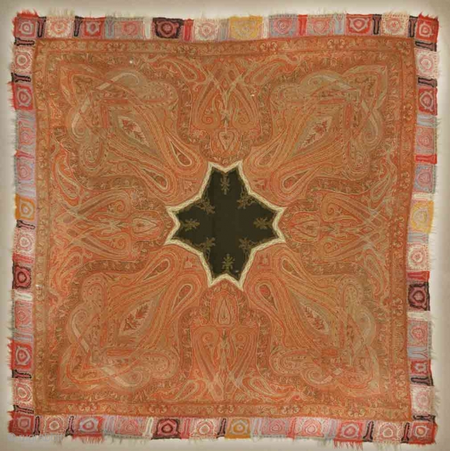 Kashmiri Pashmina Shawl Circa 1700

5'10" x 5'10"

The finest hand-knotted and natural dyed fibers.                    