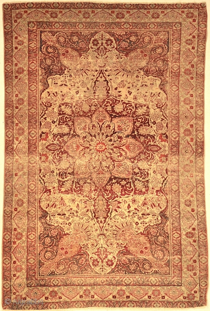 Rare Unique Kerman Area Rug are so elegant and sumptuous, and continued by Toranj motif border which is surrounded by margins and minor and narrow lines. In the world of antique Persian  ...