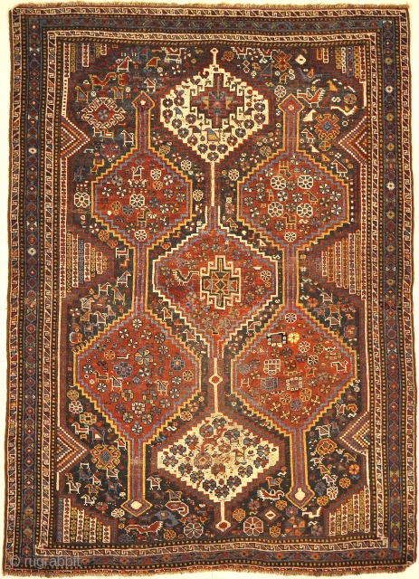 Antique Persian Khamseh Chicken Rug

4'6" x 6'3"

Khamseh rugs are greatly admired by rug experts for having fine craftsmanship and lustrous wool. Khamseh refers to a nomadic tribal group from Southwestern Iran. Similar  ...