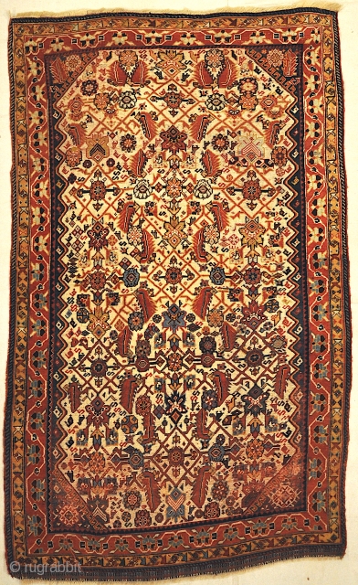 Rare Antique Qashqai with Ivory Background - Size: 4 x 6’10”                      