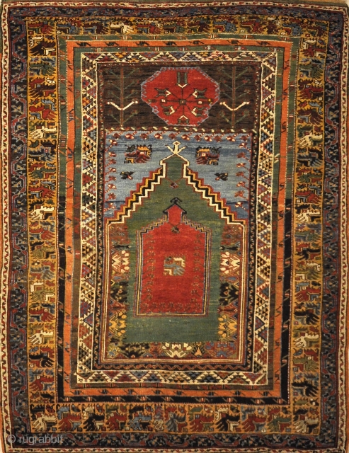 This Mudjur Meditation Prayer Rug has the richest palette of all Anatolian rugs, and resemble the very fine Caucasian rugs. Patterns and motifs are strictly geometrical.
4’2 x 6’1     