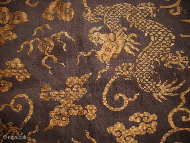 Woven textile with golden red-eyed dragons, used as an lord's table cover, 19th century                   