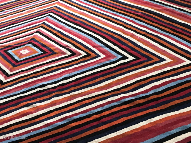 Size: 11.5” x 8” (250 x 350 cm).
100% wool/natural dye.
300 knots per inch.
VERY SOFT AND LIGHT!
Handmade in Turkmenistan.
Pattern based on a contemporary design (by M. Alessandra) for Nodus Rugs.(https://www.nodusrug.it/en/rugs_collection_tab.php?ID=ZZZEP)
One-off piece.
POR.
Turkmen   