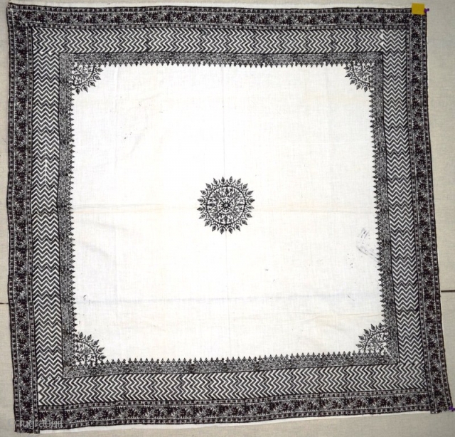 A Sanganeri hand block printed square Rumal (handkerchief or scarf). Size: 102 X 106 cms. Date: Possibly 1900 AD ( date and place marking not clear). Sorry SOLD !    