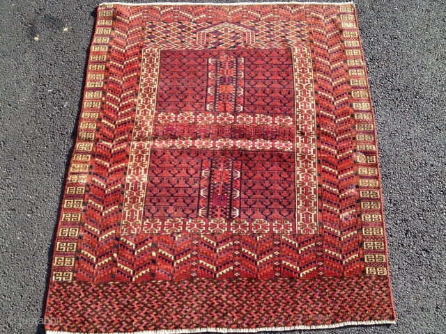 Old Turkman Tekke Engsi in as found condition 3'9'' x 4'7''                      