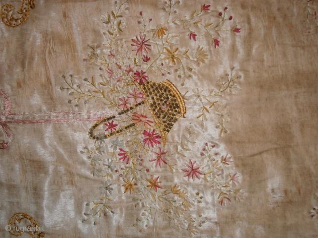 Antique silk needlework, probably french, 80x48cm (2,7x1,6ft)                          