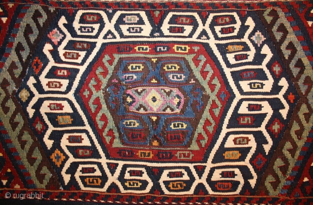 Anatolian Malatya Kilim bagface with silk Highlights in the center , good age and beautiful natural Colors, size:               