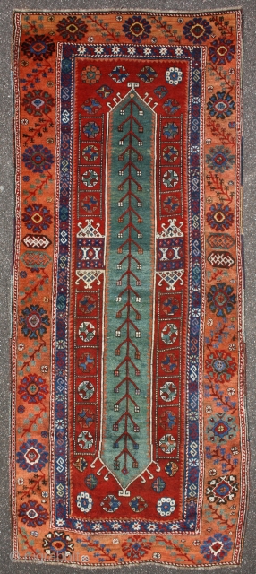 East anatolian kurdish rug, Sivas?, around 1800, great design, ends rewoven, small spots of repaired holes, fantastic Colors, size: 307x112cm             