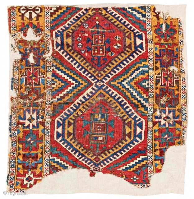 East Anatolian Kurdish rug fragment with great colors and powerful drawing                      