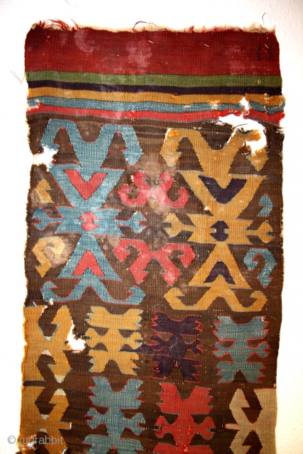 untouched beautiful anatolian Kilim fragment, superb colors, needs conservation, size: 186x42cm, http://www.serkansari.com/                     