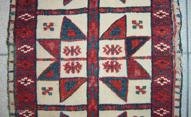 Antique Turkmen Tentband fragment, with fantastic colors, cotton spots, 
unusual field drawing and outer border, size: 190x32cm
                