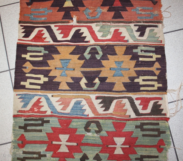 early anatolian Kilim fragment, sides original, reduced in lenght, 200x66cm                       