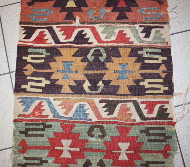 early anatolian Kilim fragment, beautiful colors, sides original, reduced in lenght, 200x66cm                     
