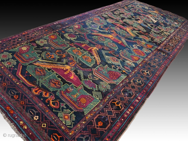 Large antique late 19th cen. Caucasian Karabagh Kazak rug. Good condition for it's age, with normal wear and old restorations. Wool on wool. Rare design. Size approx. 430 x 195 cm /  ...