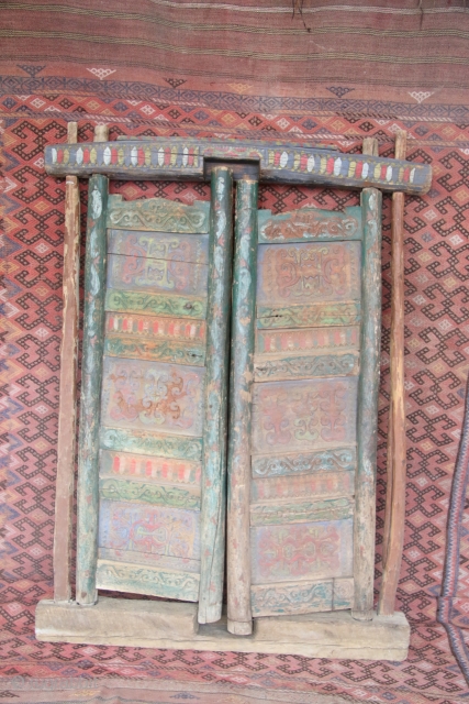 Sykyrlauk-the door of the Yurt, Karakalpakstan, wood,carved,painted 19th century                        