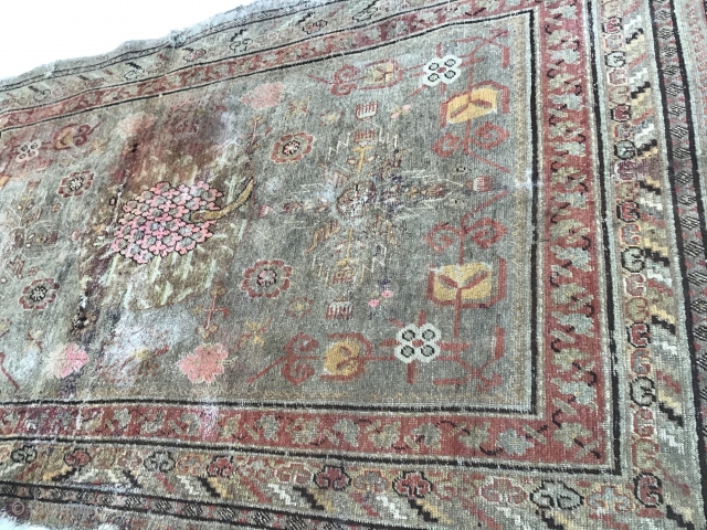 Uyghur antique carpet, East Turkestan, small defect, about a hundred years old                     