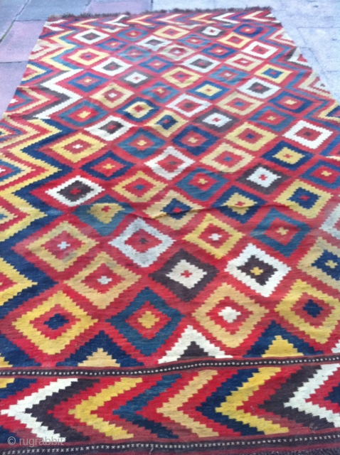 Large Afghan kilim with allover  design of beautiful diamonds. Size approximately 12 ft. X 6.5 ft.                