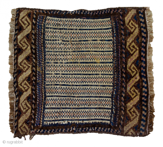 Fascinating antique Kelat bagface from Northeast of Iran.  This is a double technique weave with a very fine flat weave in the centre and piled technique on either end. There are  ...