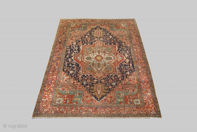 Gorgeous antique Heriz carpet 460X362 in good condition. 

More Info: https://sharafiandco.com/product/antique-heriz-carpet-460x362cm/
                      