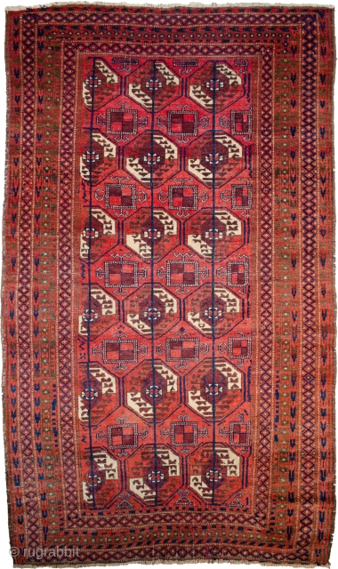 Antique Turkmen Rug 217x130cm

The harmonious colour combination of this Turkmen rug makes it easy to place. The three rows of octagonal design with a pole running through them, squares in between, and  ...