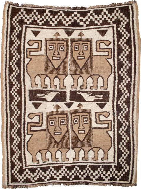 This rare and whimsical Bakhtiari kilim is a striking example of tribal storytelling through textile art. Known for their symbolic motifs, the Bakhtiari tribe of southwest Iran often wove images of lions  ...