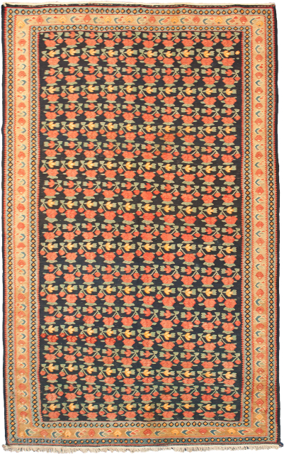 #12999 Antique Bijar Kelim, 266x127cm, Circa 1900, in very good condition apart from a 2cm reweave at one end,as shown in the image, which is very well done.

More info: https://sharafiandco.com/product/antique-bijar-kelim-golfarang-floral-design/
   