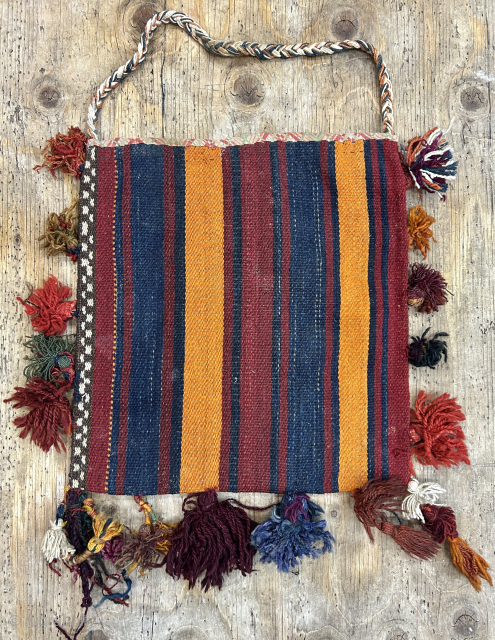 Antique Kurdish jijim 39x35cm in good condition with pretty ponpons                       