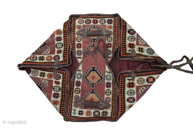 Antique Qashqai Mafrash 230x140cm In very good condition with original leather straps.

More info: https://sharafiandco.com/product/antique-qashqai-mafrash-with-kilim-panel-tribal-storage-chest-with-intact-leather-straps-and-vibrant-motifs/
                   