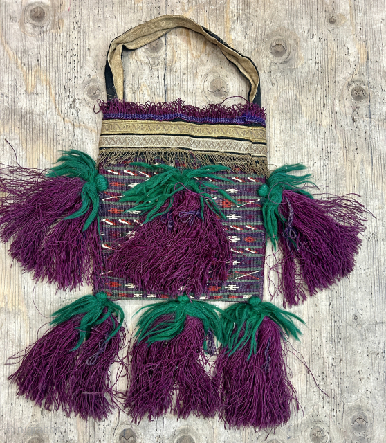 Rare old Uzbek bag with charming tassels 33x30cm in very good condition.                     