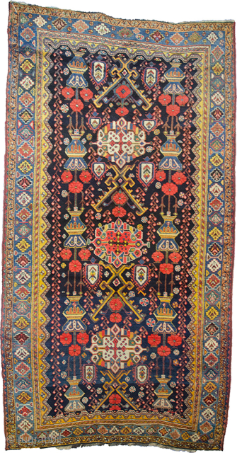 Remarkable antique Bakhtiar rug. 300x158cm, second half of 19th century. This is a rare piece woven on wool in very good condition with a wonderful triple medallion flanked with rows of flower ...