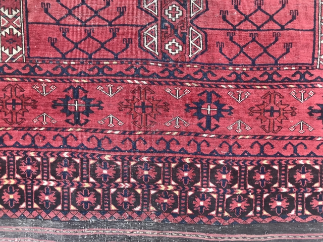 Ersari group Ensi in pretty good condition. 
Floor worthy for those who want to put rugs there.
Hard to get colours right on web, especially for Turkomans… write if further interest.   