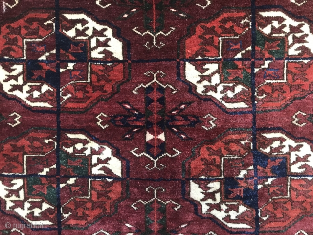 Three Tekkes for today....A fragment of an early main carpet, likely ca 1800. Full pile . Great green.               