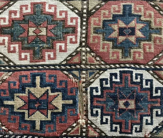 Mounted Sumakh with Five Memling Guls, cotton whites, star centers.                       