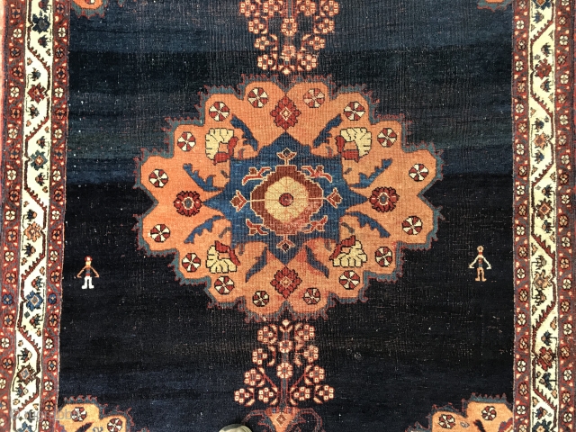 Beautiful Blue Ground Afshar with two figures and soft wool.                       