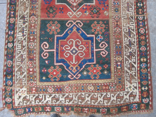 Old Kazak Rug with 3 Medallions and couple bad repairs                       